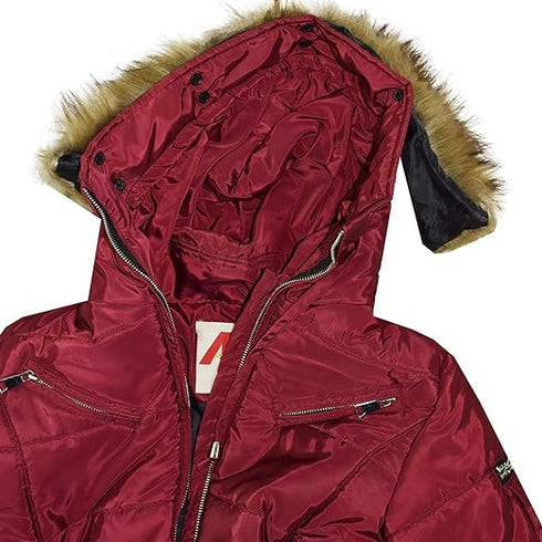 GIRLS PUFFER JACKET WITH DETACHABLE STYLISH HOODED - MAROON